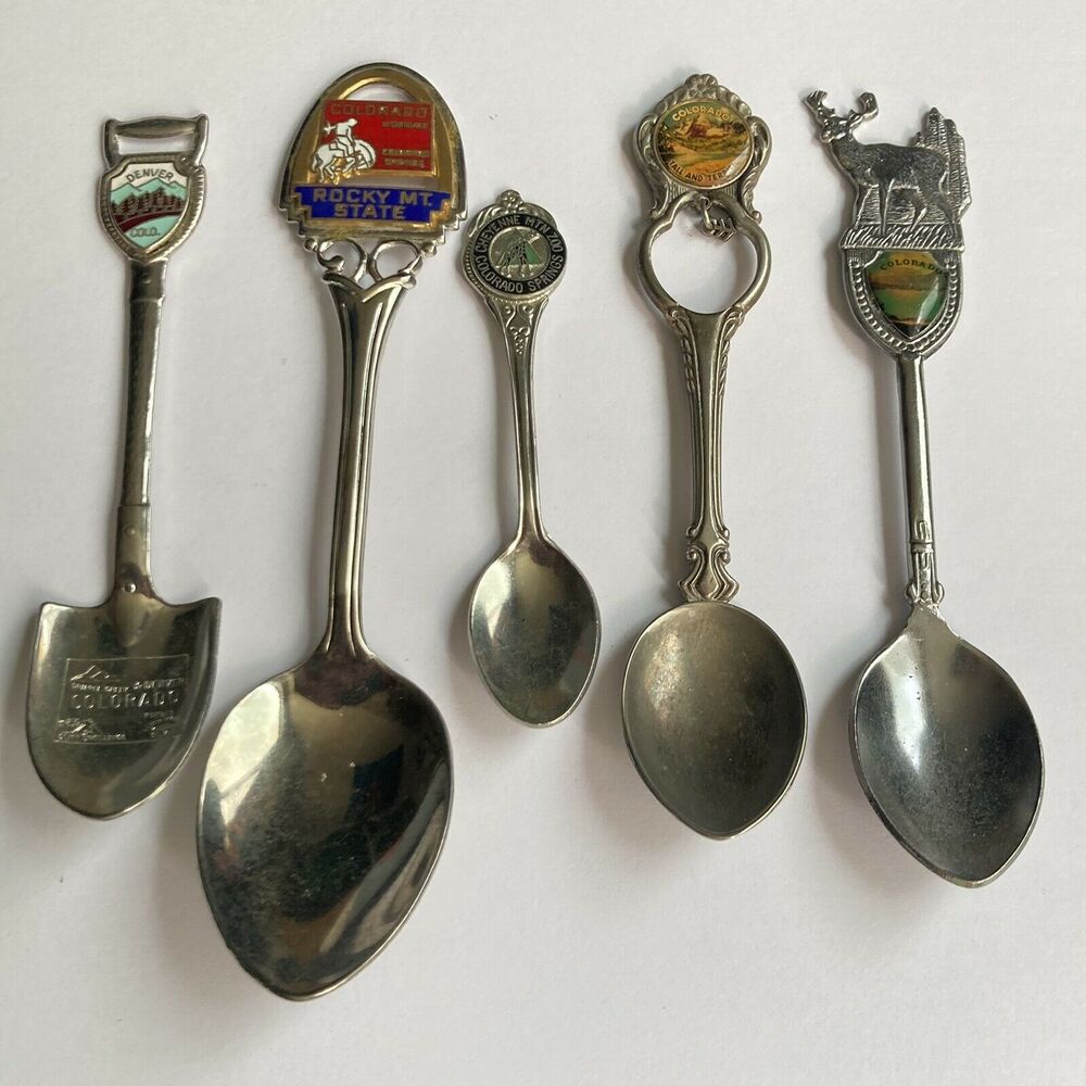 Vintage Collectible Souvenir Travel Spoons Colorado USA Denver Cheyenne Lot of 5